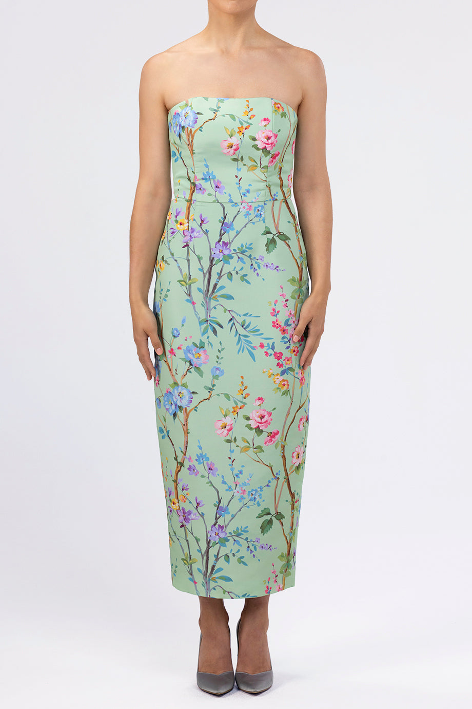 celadon green dress Elizabeth Garden Reverie Silk Faille Midi in Floral Celadon Floral / 6 Made of soft knitted stamped-recommend-collection-171743182947 Type:FOURTH GRADE Sol Embroidered Maxi Dress