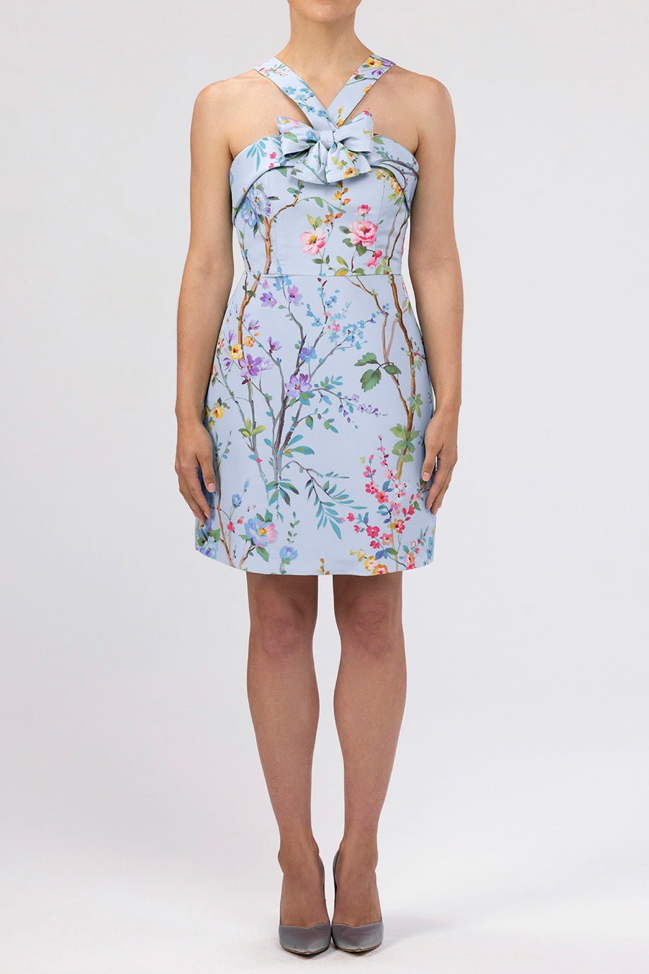 light blue floral mini dress Precious Babe Light Blue Floral Ribbon Strapless Mini Dress