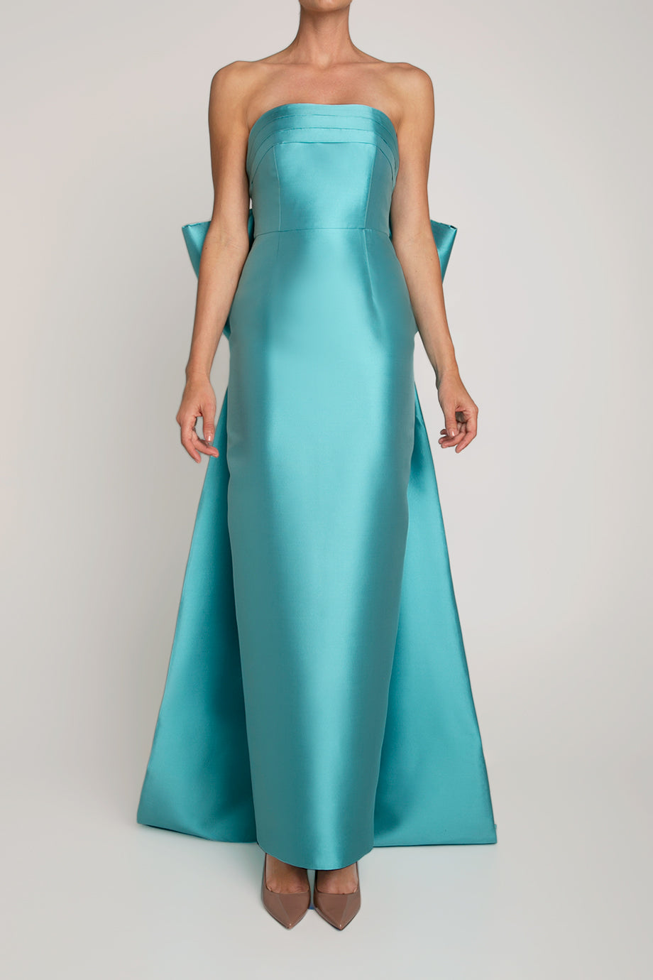 Camille Silk and Wool Column Gown with Removable Train