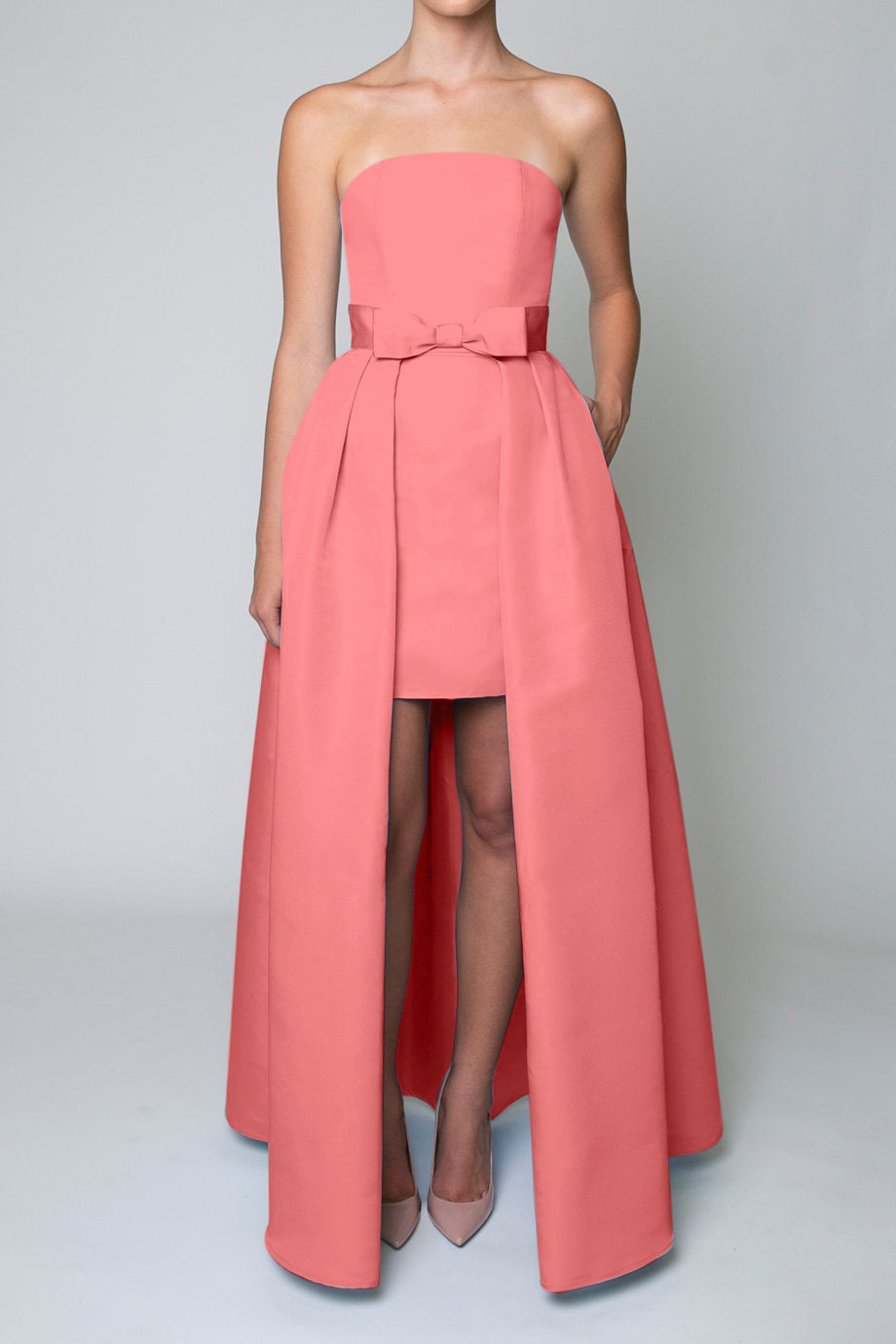 Silk Faille Bow Back Mini Dress with Convertible Skirt