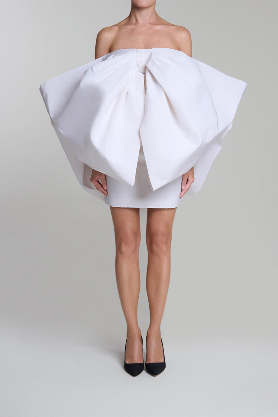 Anniversary Off-The-Shoulder Bow Silk Faille Mini Dress 16 / Light Blue