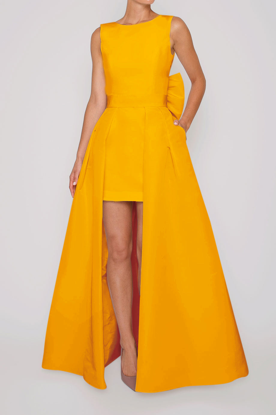 yellow formal mini dress Ella Silk Faille Mini Dress with Convertible Skirt