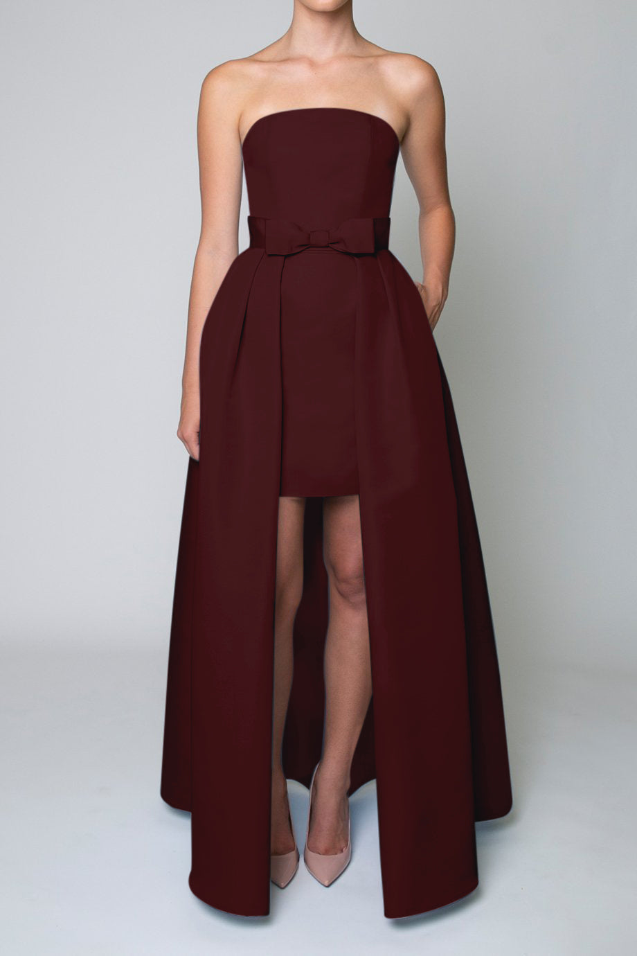 Silk Faille Strapless Mini Dress with Bow Convertible Skirt Silk Faille Strapless Mini Dress with Bow Convertible Skirt