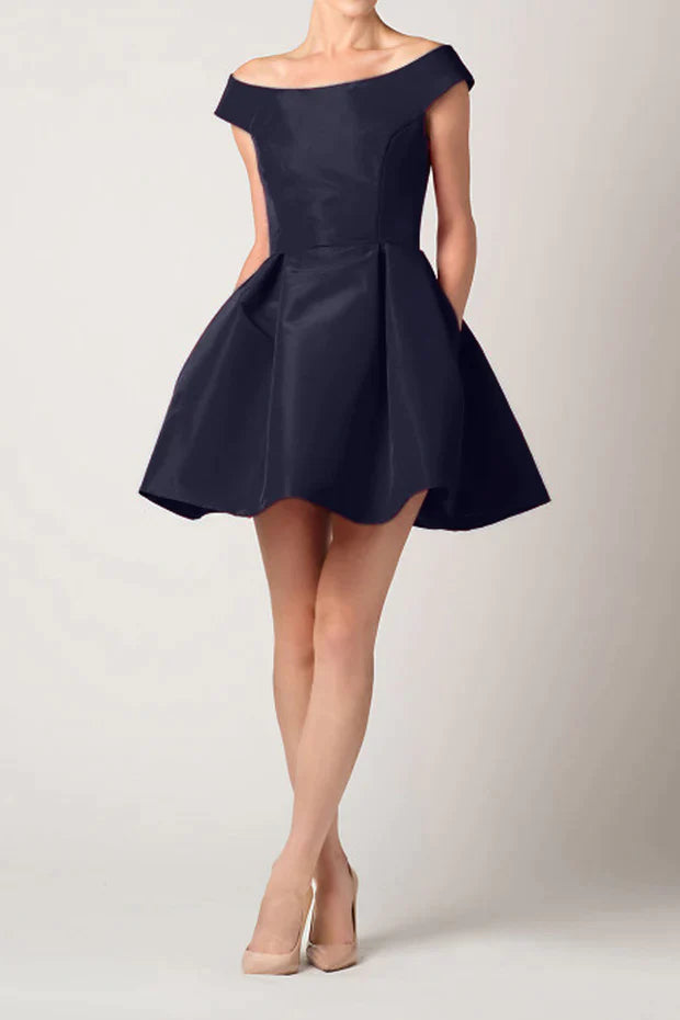 Off The Shoulder Silk Faille Mini Dress  ALEXIA MARA