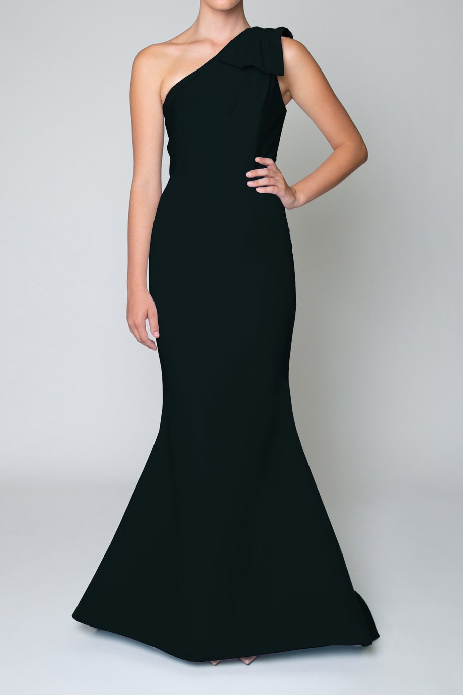 blue dress for baby girl Black Ruffled One Shoulder Mermaid Long Bridesmaid Dress Black / US 6