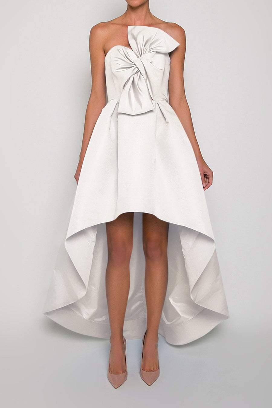 Twisted Bow Silk Faille High Low Gown