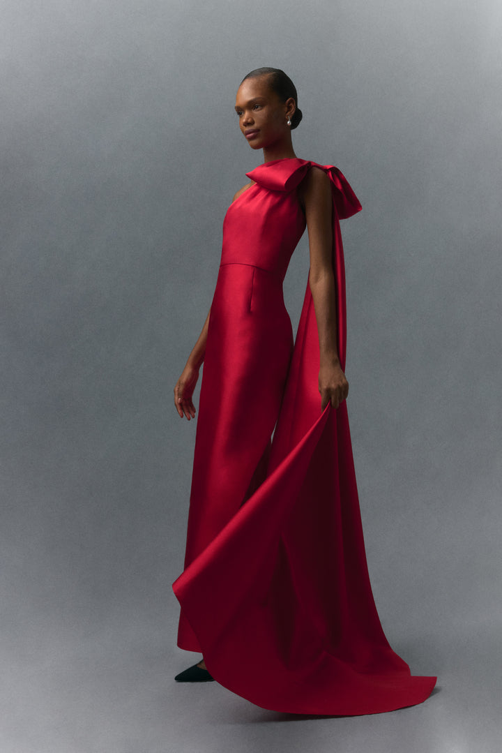 Alexandra Silk and Wool Column Gown with Removable Cape