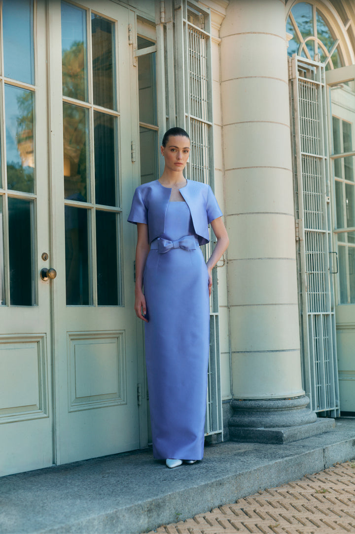 Juliette Silk and Wool Column Gown with Bow Belt
