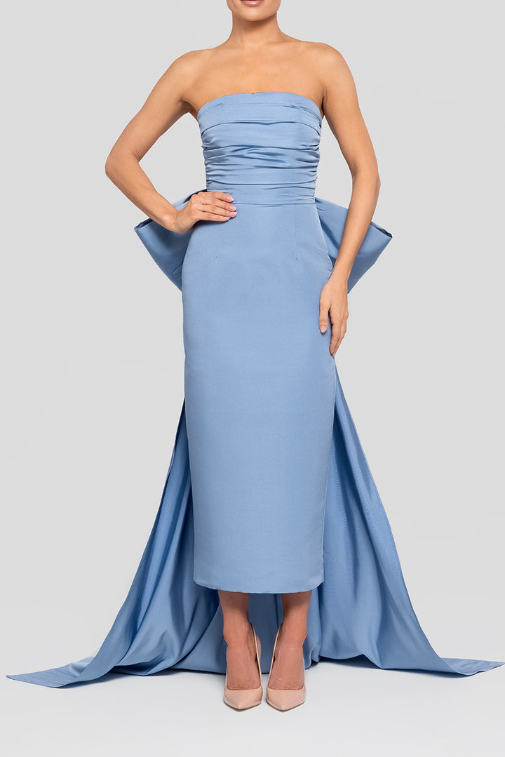 Florence Silk Faille Midi Dress with Removable Train