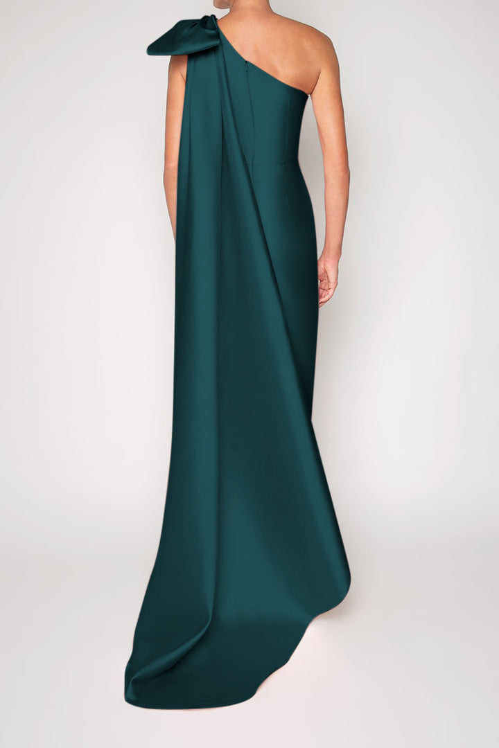 Alexandra Silk and Wool Column Gown with Removable Cape
