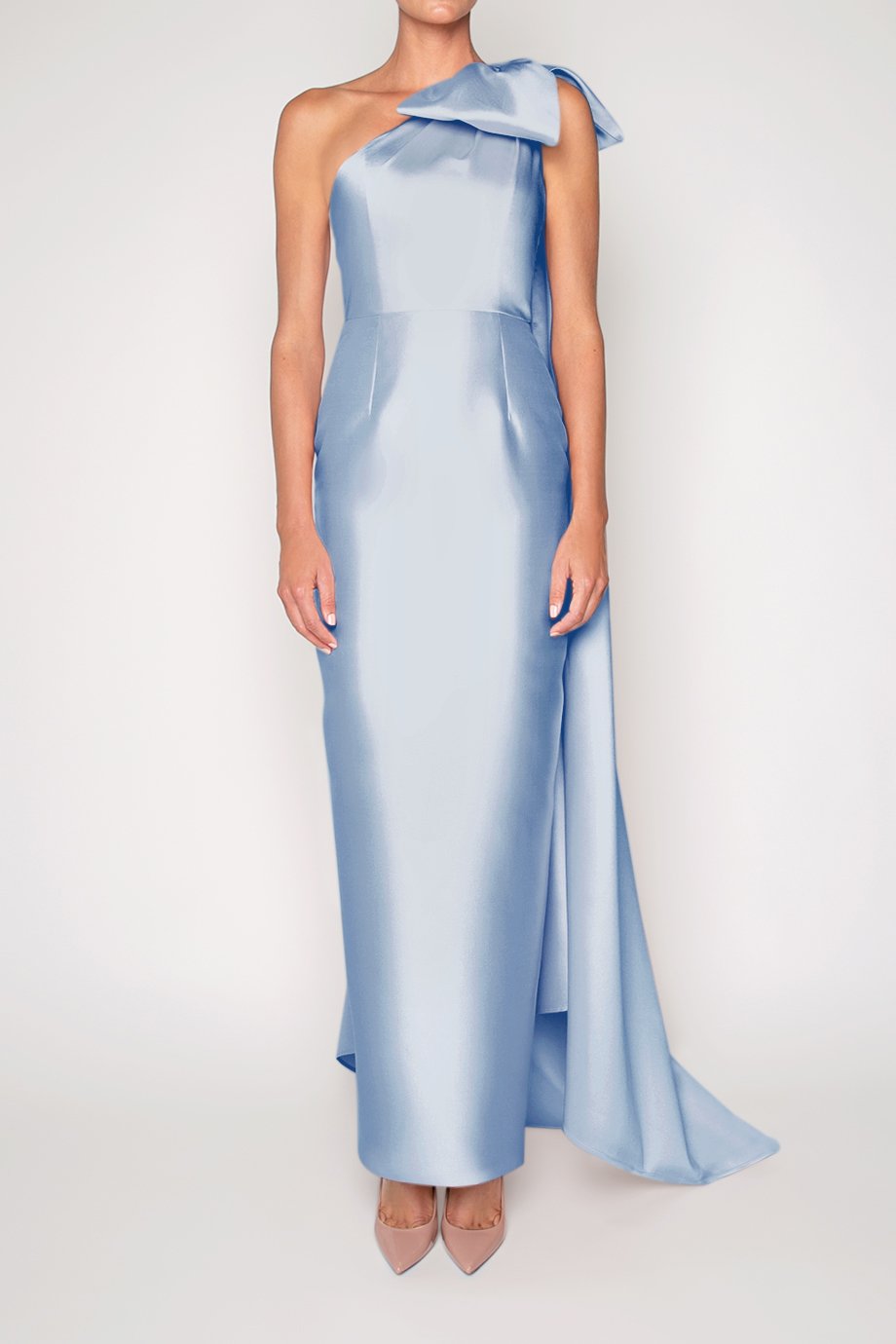 Alexandra Silk and Wool Column Gown with Removable Cape