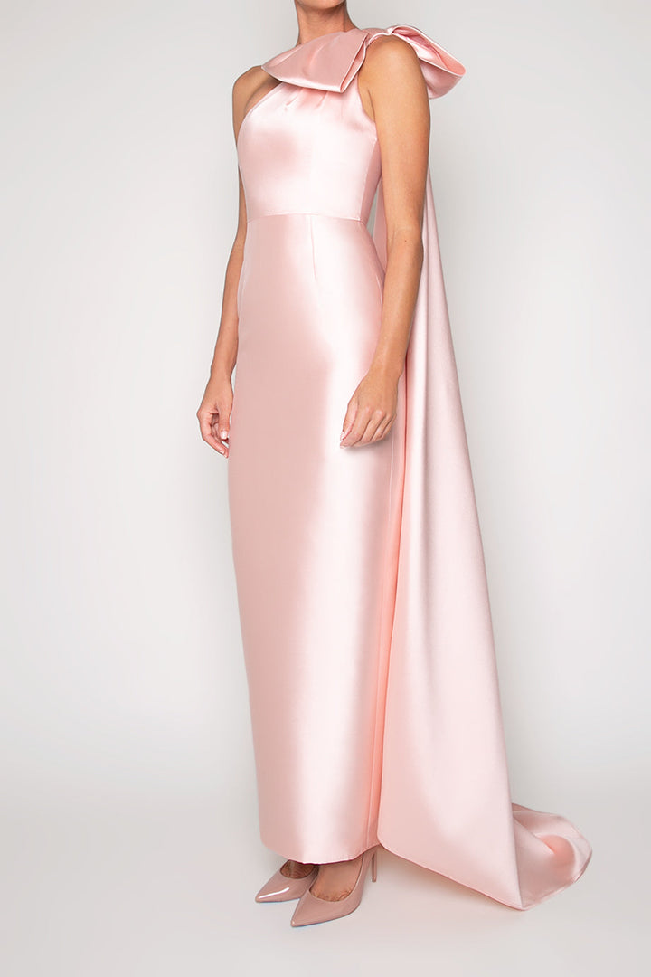 Alexandra Silk and Wool Column Gown with Removable Cape