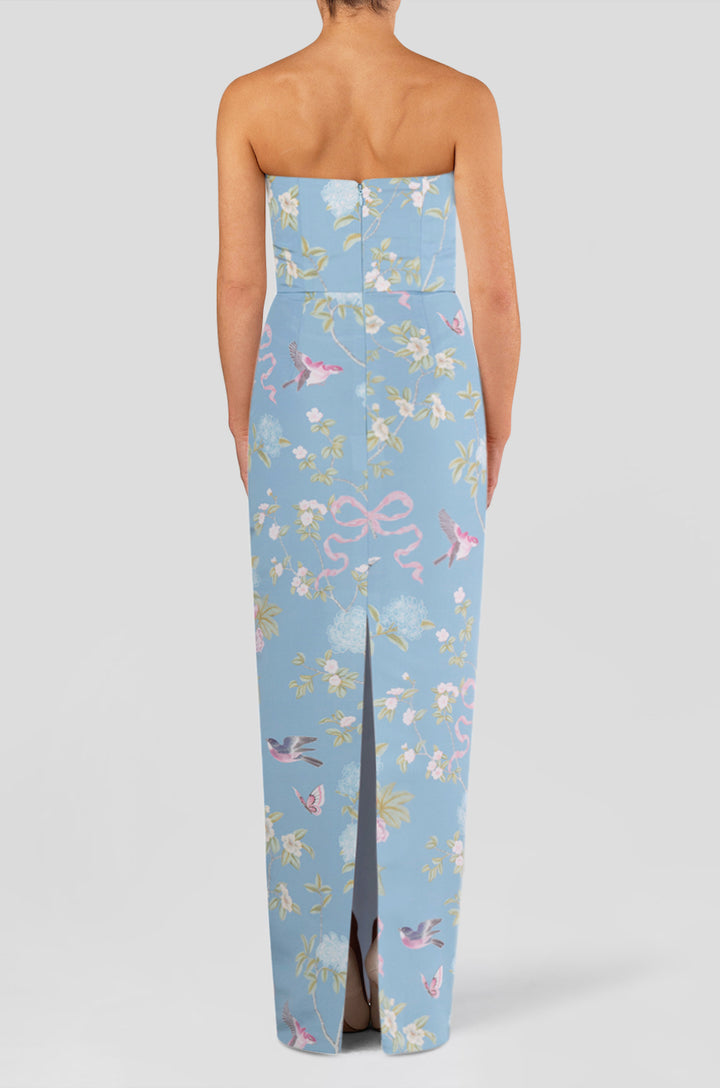 Elizabeth Beheld Butterfly Floral Silk Faille Column Gown