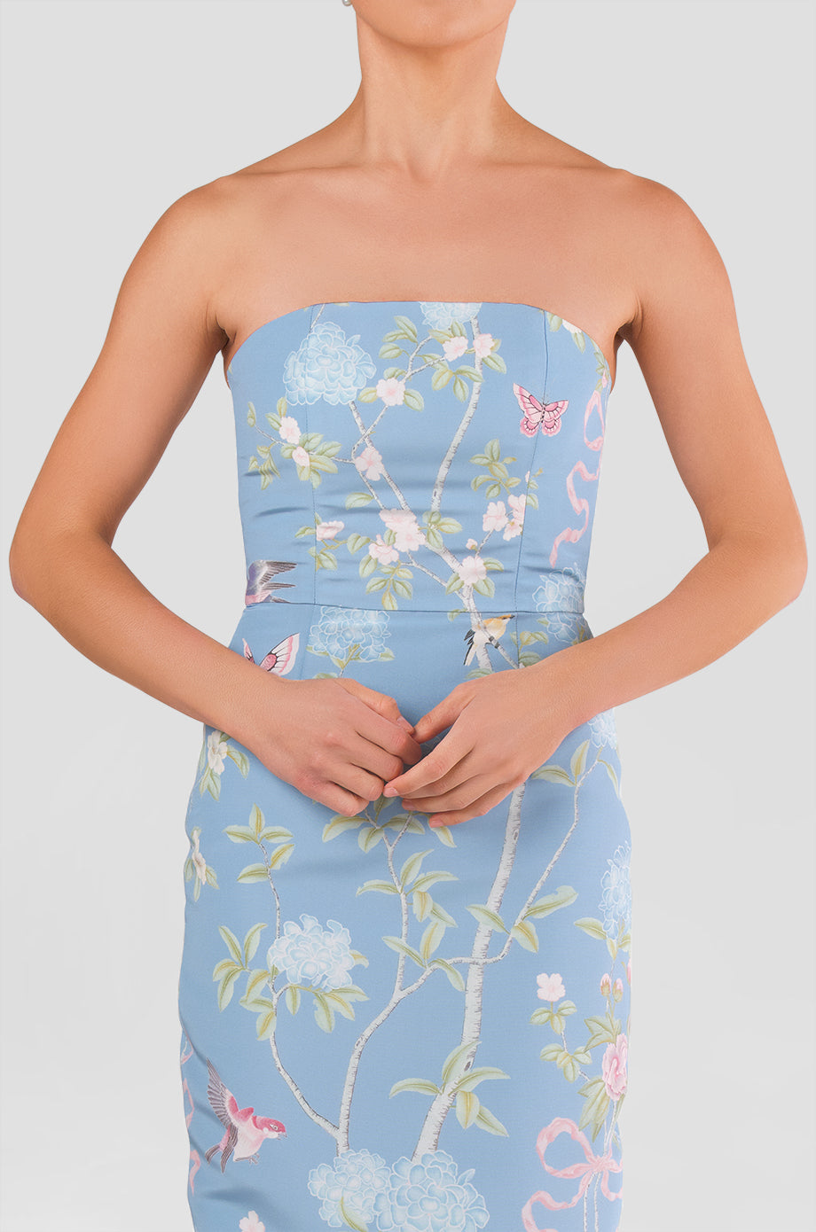 Elizabeth Beheld Butterfly Floral Silk Faille Column Gown