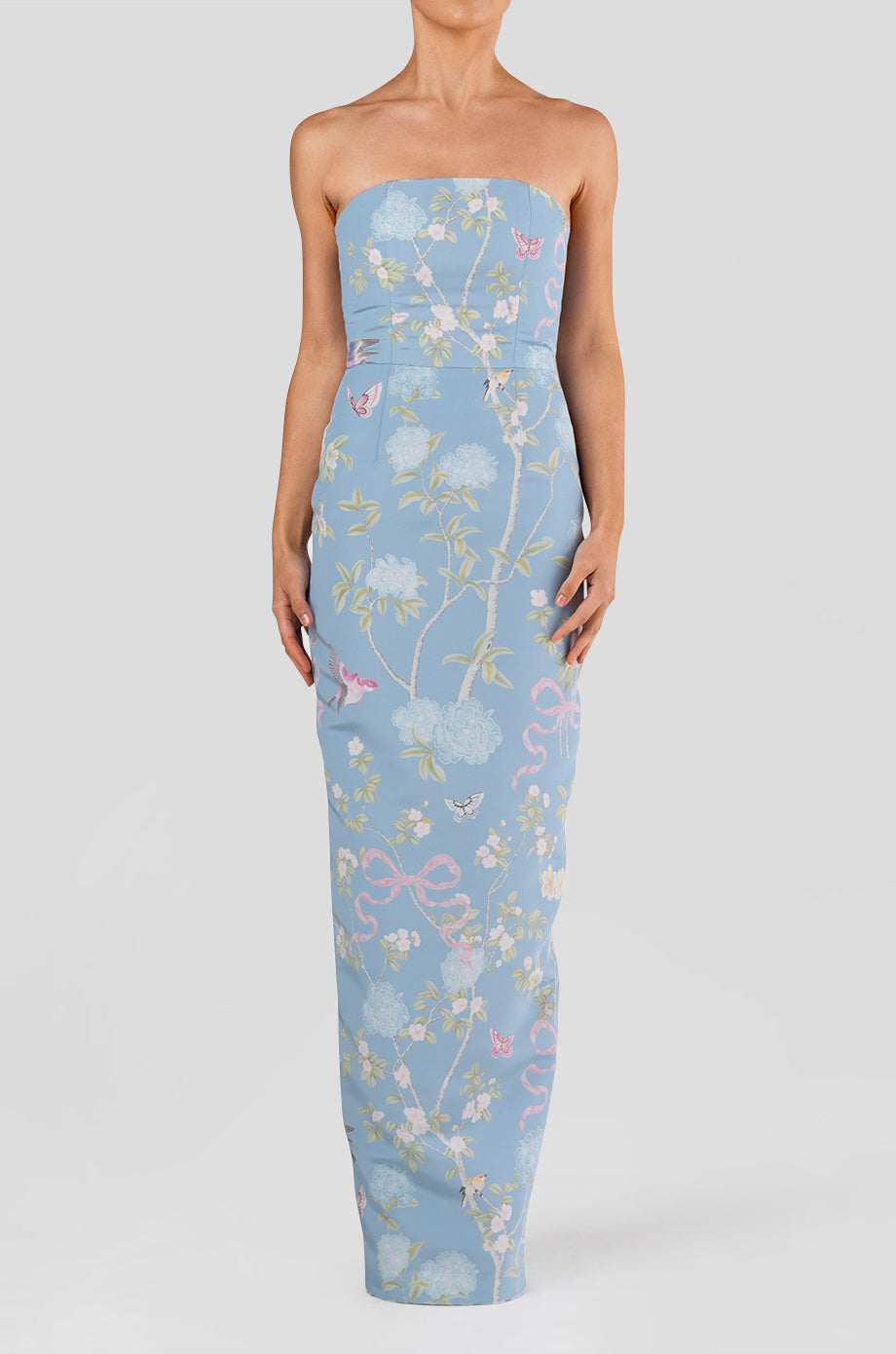 Elizabeth Beheld Butterfly Floral Silk Faille Column Gown