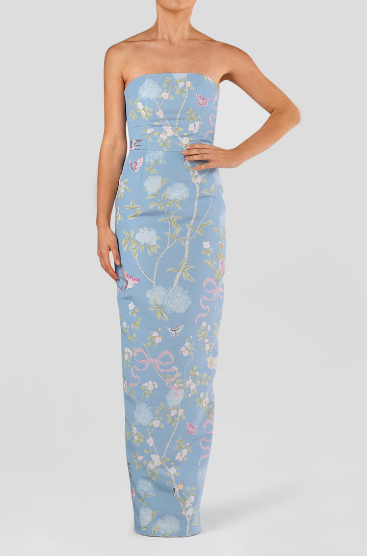 Elizabeth Beheld Butterfly Floral Silk Faille Column Gown