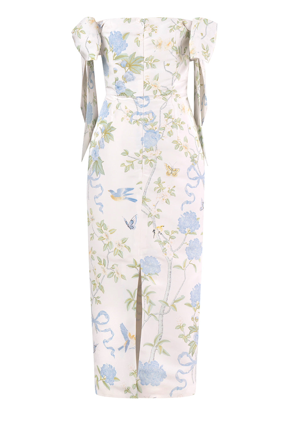 Isabella Beheld Butterfly Floral Silk Faille Midi Dress
