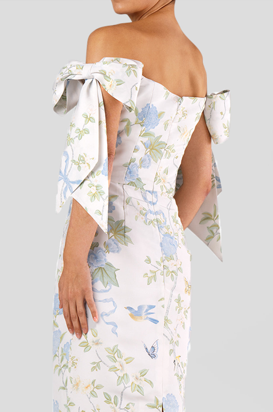 Isabella Beheld Butterfly Floral Silk Faille Midi Dress