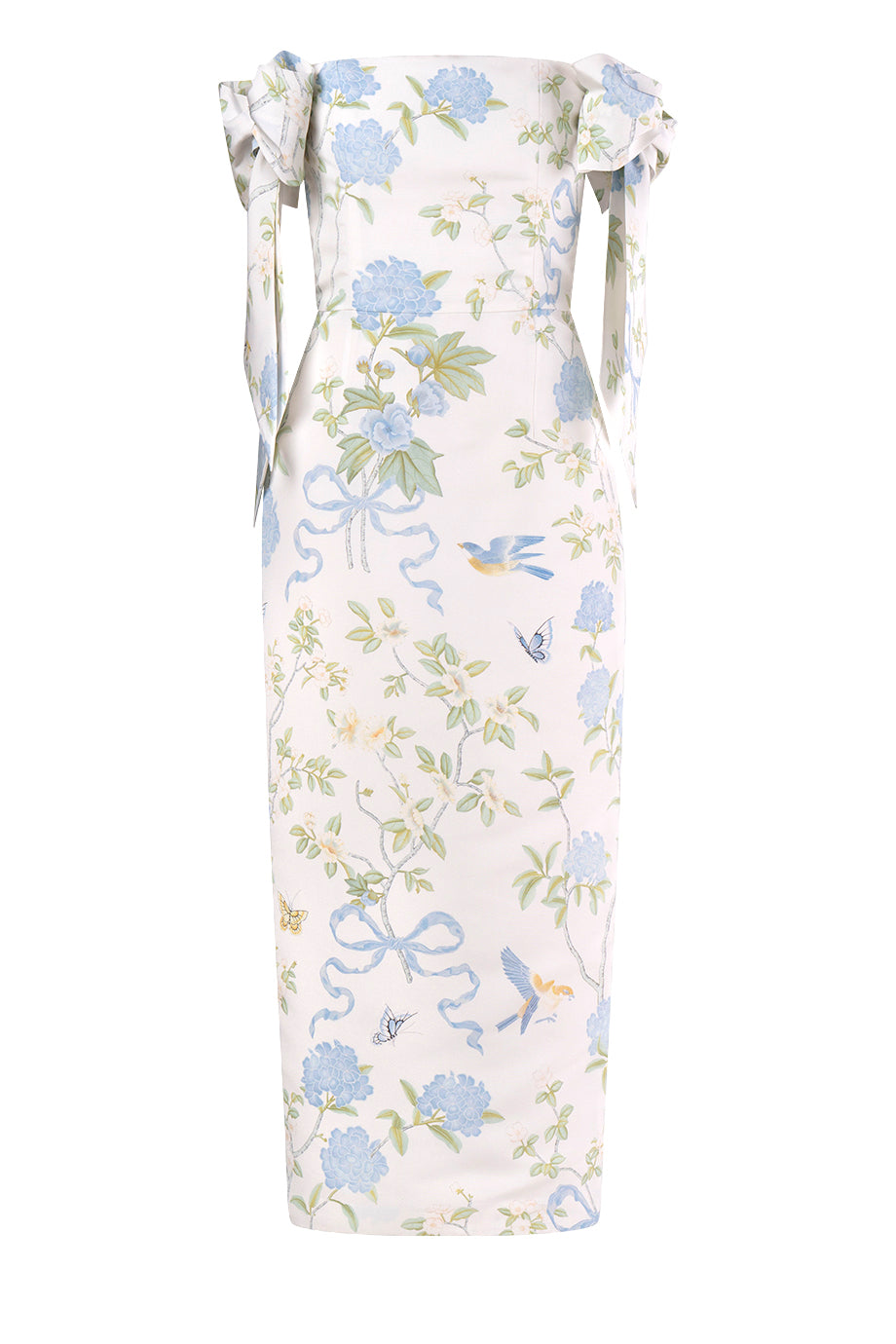 Isabella Beheld Butterfly Floral Silk Faille Midi Dress