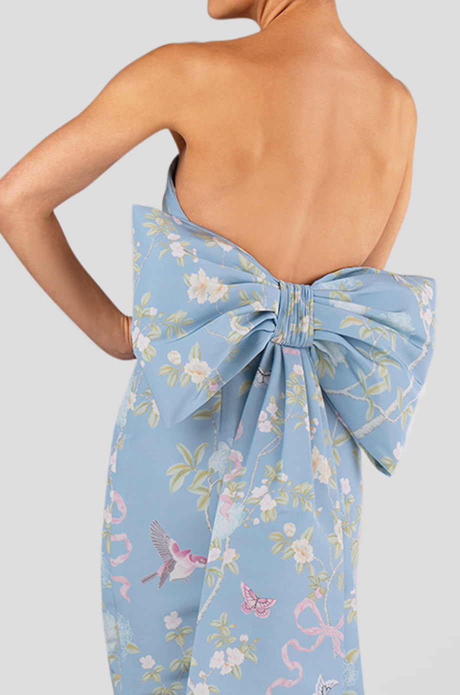 Margaret Beheld Butterfly Floral Silk Faille Mermaid Gown