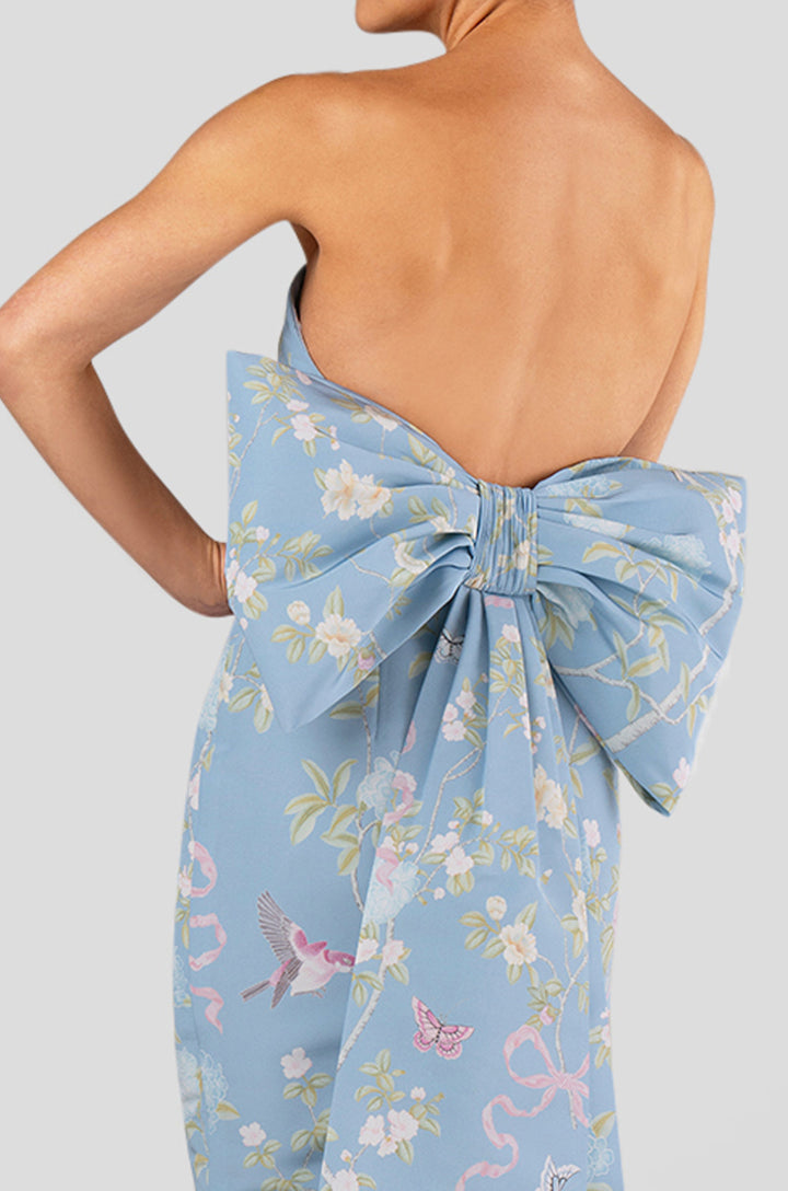 Margaret Beheld Butterfly Floral Silk Faille Mermaid Gown