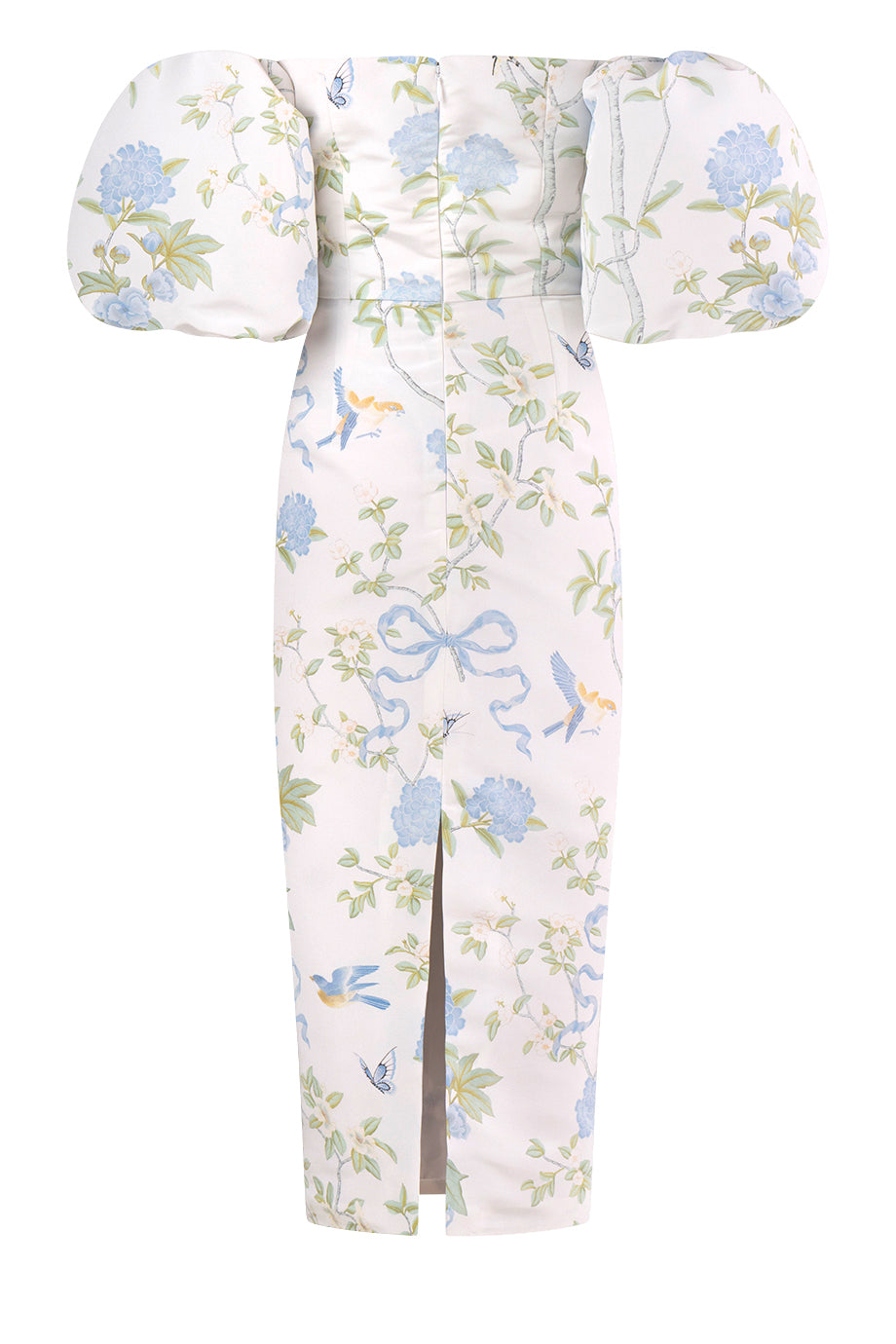 Sylvia Beheld Butterfly Floral Silk Faille Midi Dress