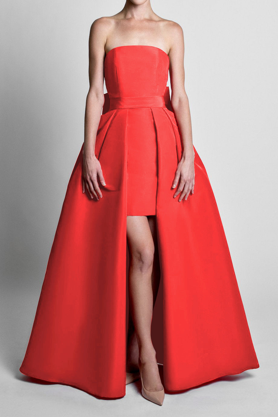 Silk Faille Bow Back Mini Dress with Convertible Skirt main image 1