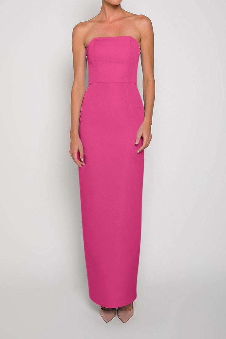 Silk Faille Strapless Column Gown with Bow Convertible Skirt