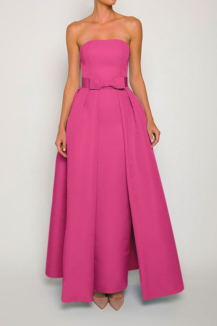 Silk Faille Strapless Column Gown with Bow Convertible Skirt