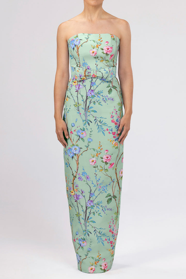 Elizabeth Garden Reverie Silk Faille Column Gown with Bow Belt