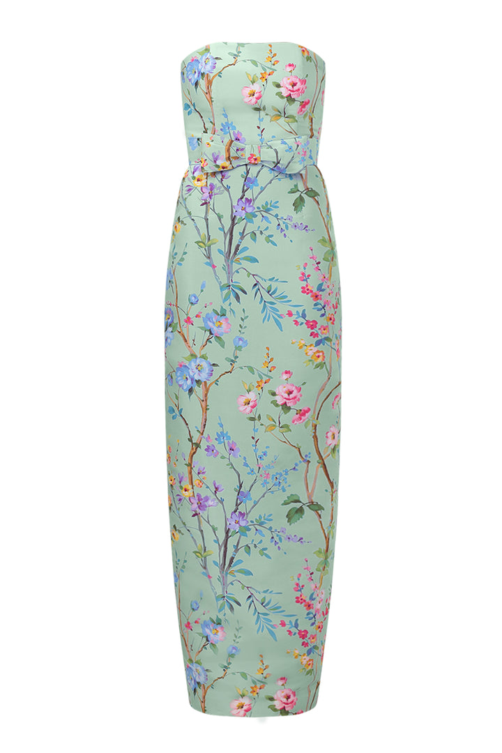 Elizabeth Garden Reverie Silk Faille Column Gown with Bow Belt