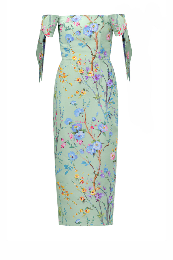 Isabella Garden Reverie Silk Faille Midi Dress