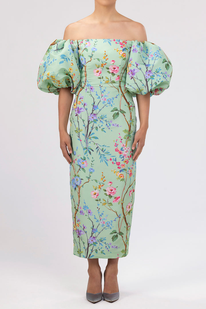 Sylvia Garden Reverie Silk Faille Midi Dress