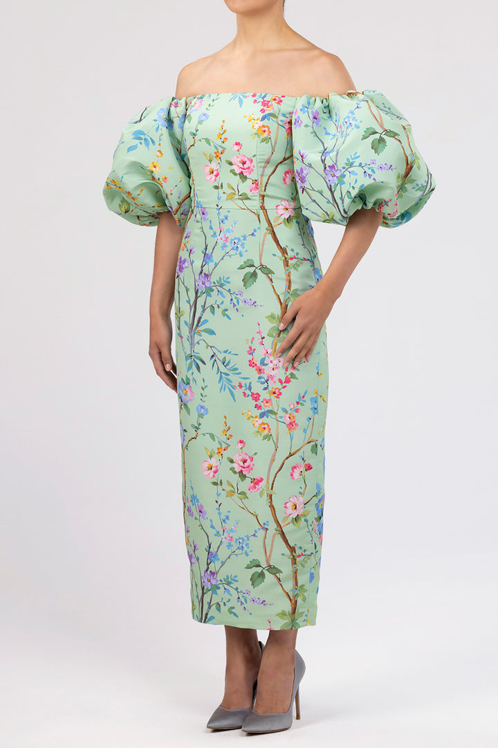 Sylvia Garden Reverie Silk Faille Midi Dress