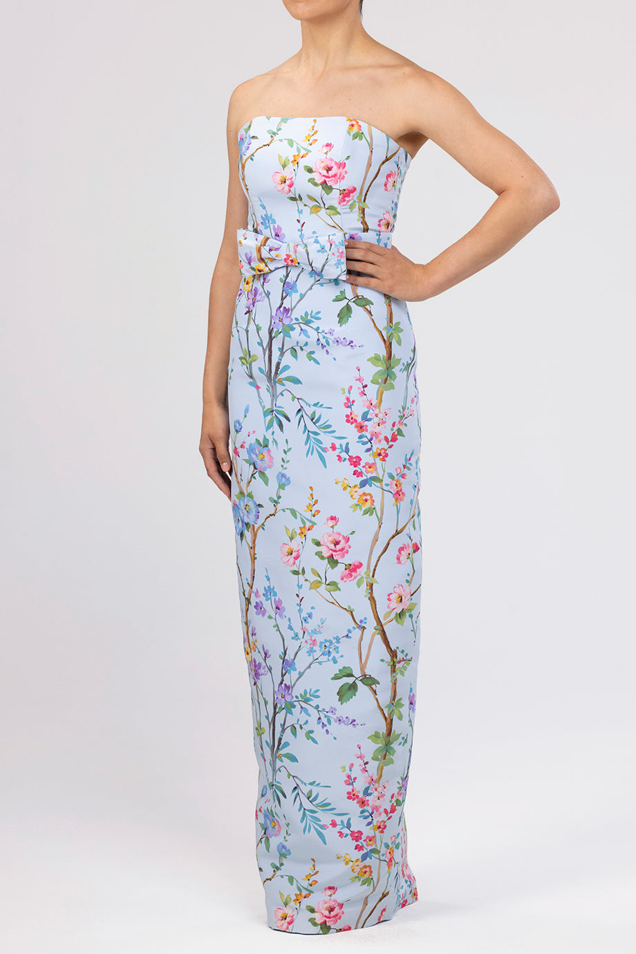 Elizabeth Garden Reverie Silk Faille Column Gown with Bow Belt