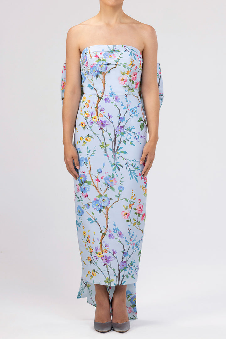 Margaret Garden Reverie Silk Faille Midi Dress in Light Blue Floral Light Blue Floral / 4