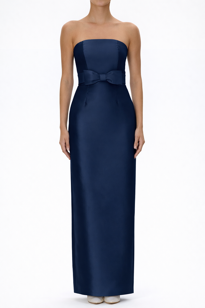 Juliette Silk and Wool Column Gown with Bow Belt
