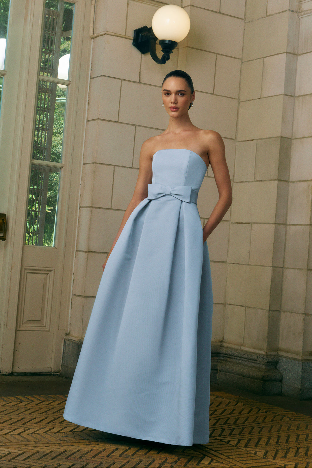 Clara Silk Faille Full Gown with Bow Belt