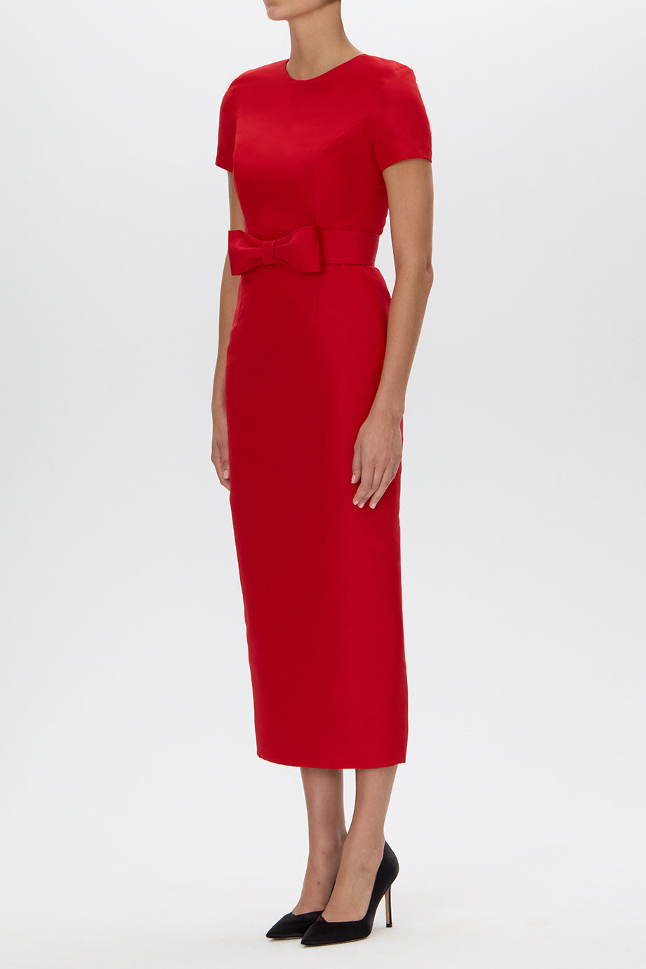 Claudia Silk Faille Midi Dress with Bow Belt