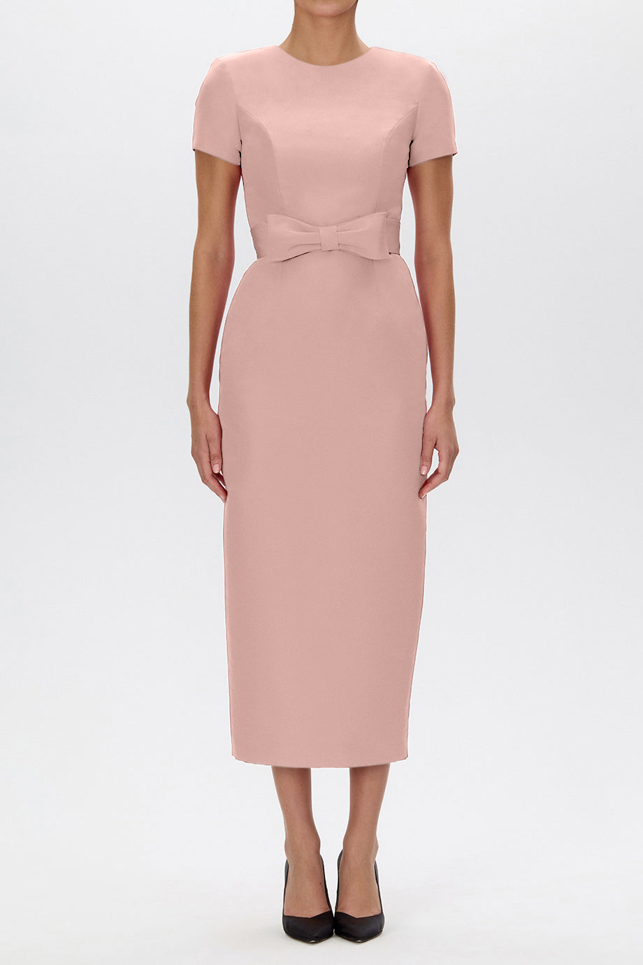 Claudia Silk Faille Midi Dress with Bow Belt
