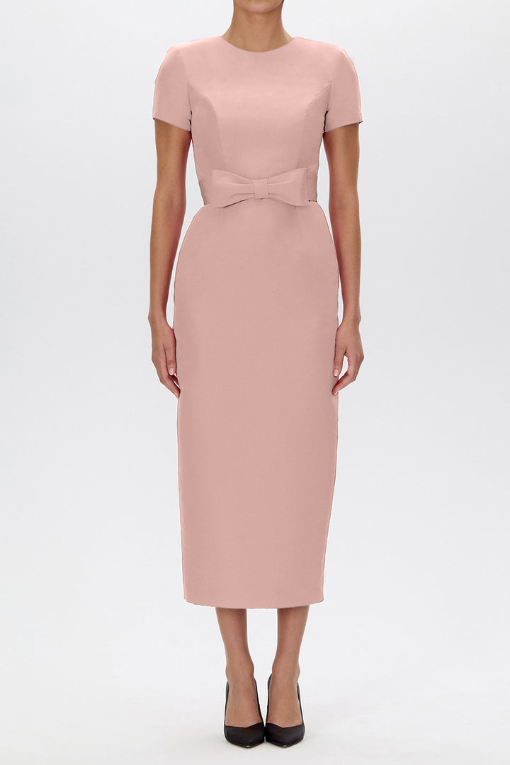 Claudia Silk Faille Midi Dress with Bow Belt