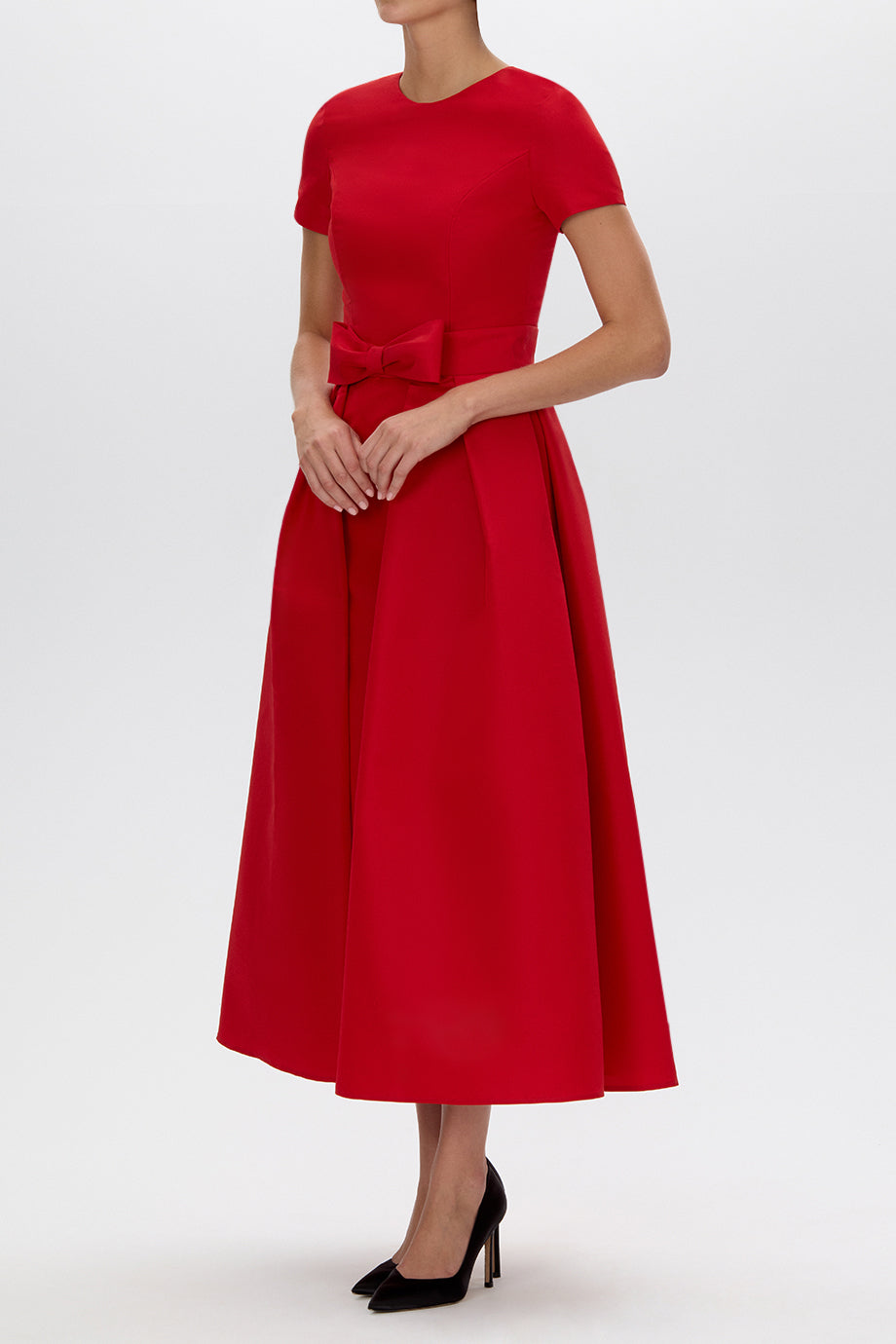 Claudia Silk Faille Midi Dress with Mid-Length Bow Convertible Skirt