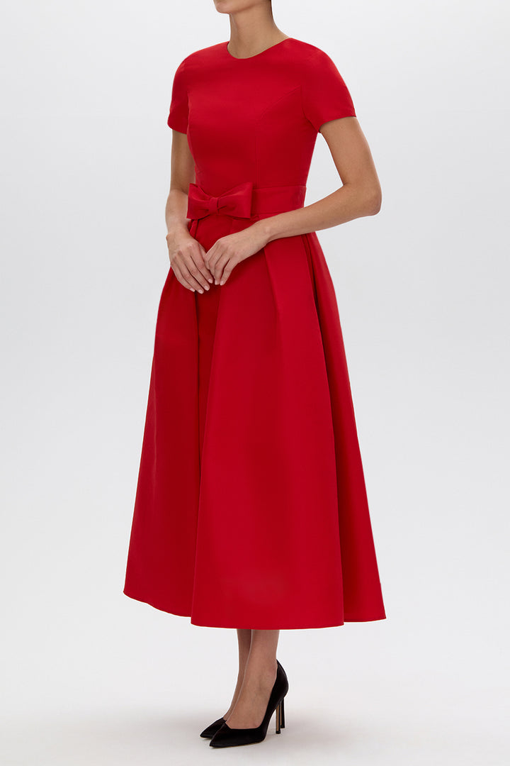 Claudia Silk Faille Midi Dress with Mid-Length Bow Convertible Skirt