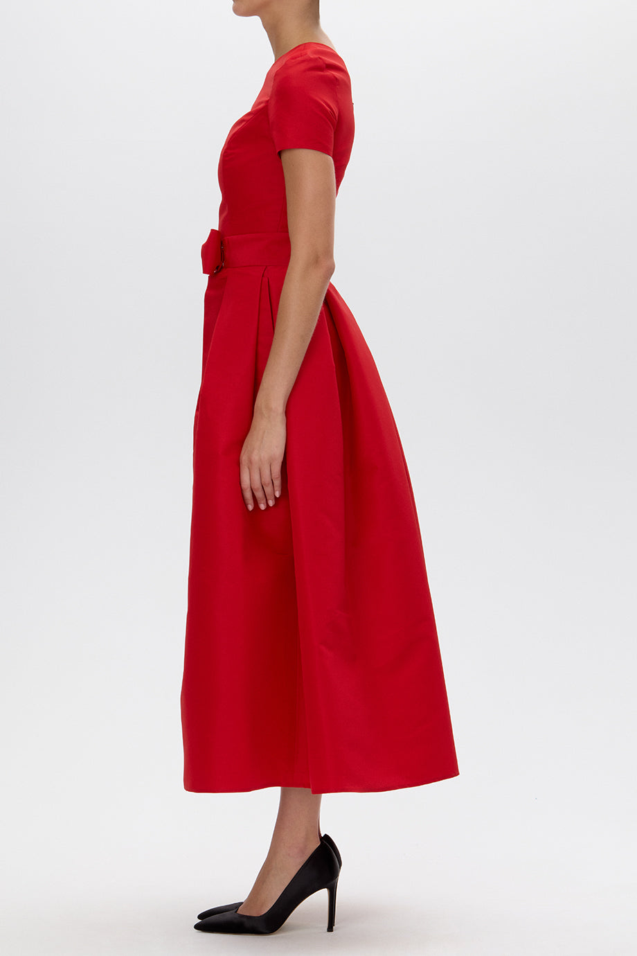 Claudia Silk Faille Midi Dress with Mid-Length Bow Convertible Skirt