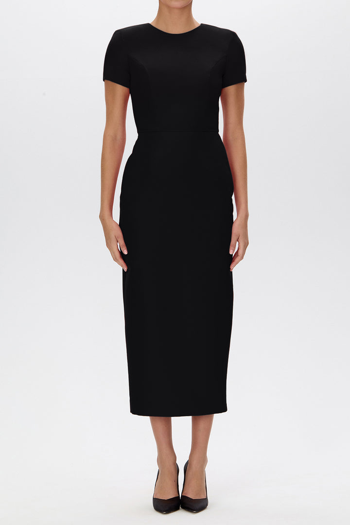 Claudia Silk Faille Midi Dress with Bow Belt