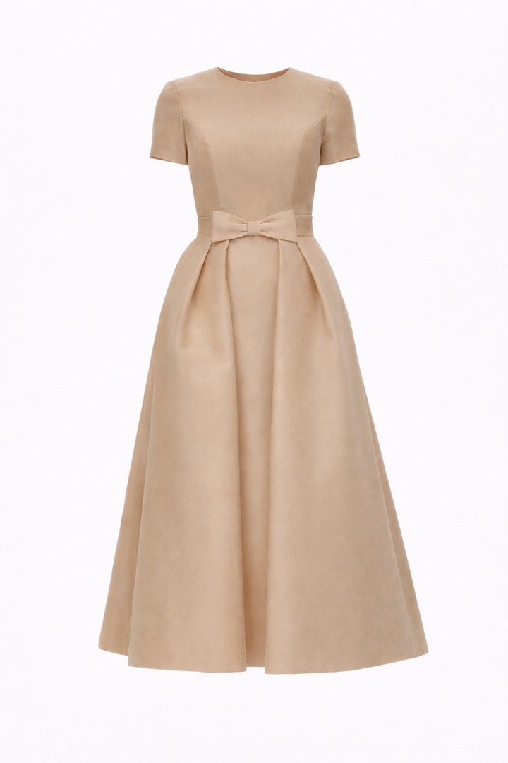 Claudia Silk Faille Midi Dress with Mid-Length Bow Convertible Skirt
