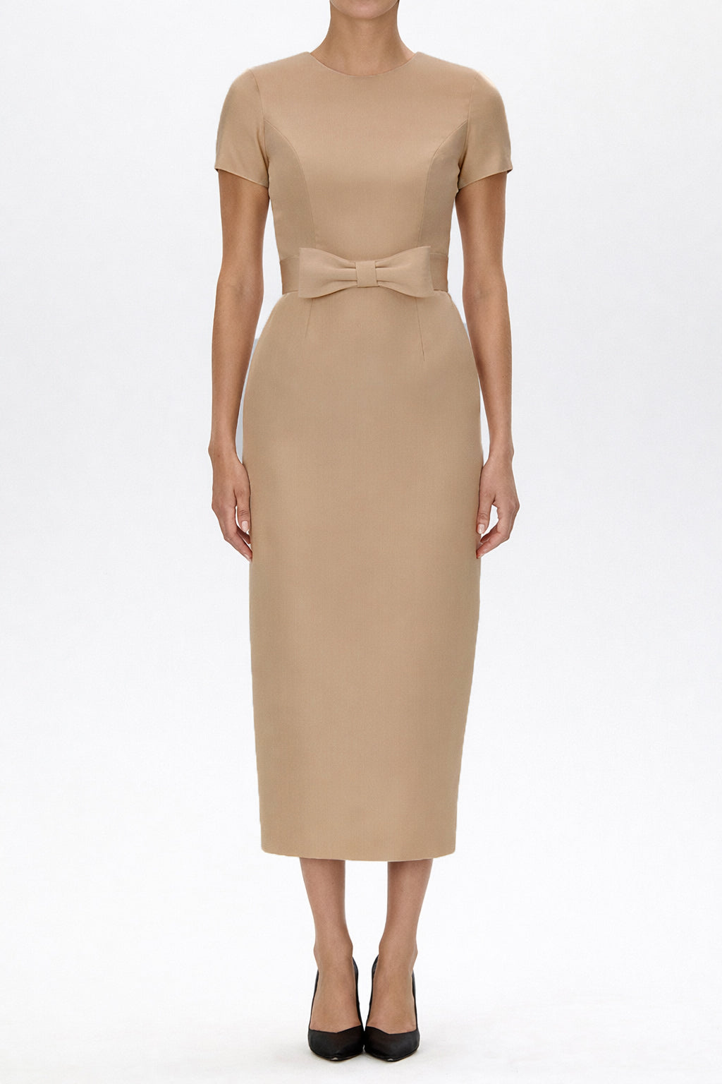 Claudia Silk Faille Midi Dress with Bow Belt