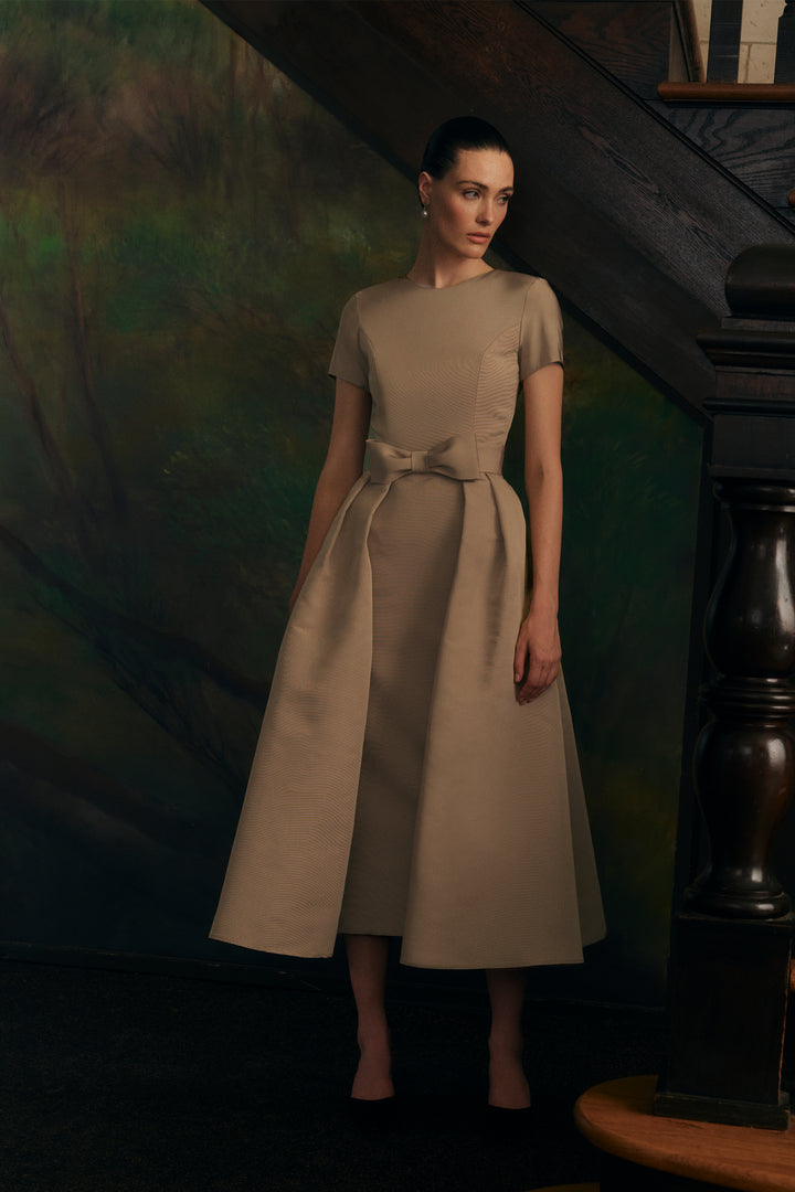 Claudia Silk Faille Midi Dress with Mid-Length Bow Convertible Skirt