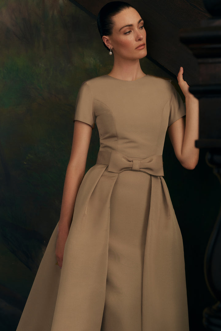 Claudia Silk Faille Midi Dress with Mid-Length Bow Convertible Skirt