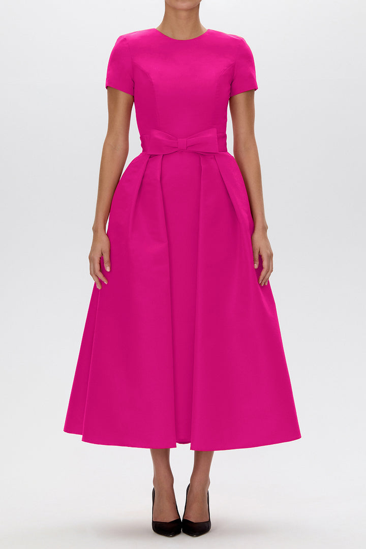 Claudia Silk Faille Midi Dress with Mid-Length Bow Convertible Skirt
